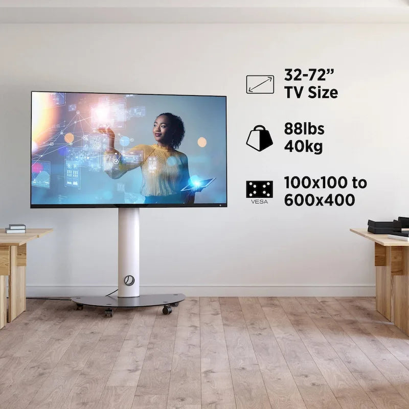 Meuble TV roulant haut de gamme ProMounts avec pivot pour écrans de 32 à 72 pouces, supporte jusqu'à 88 lb