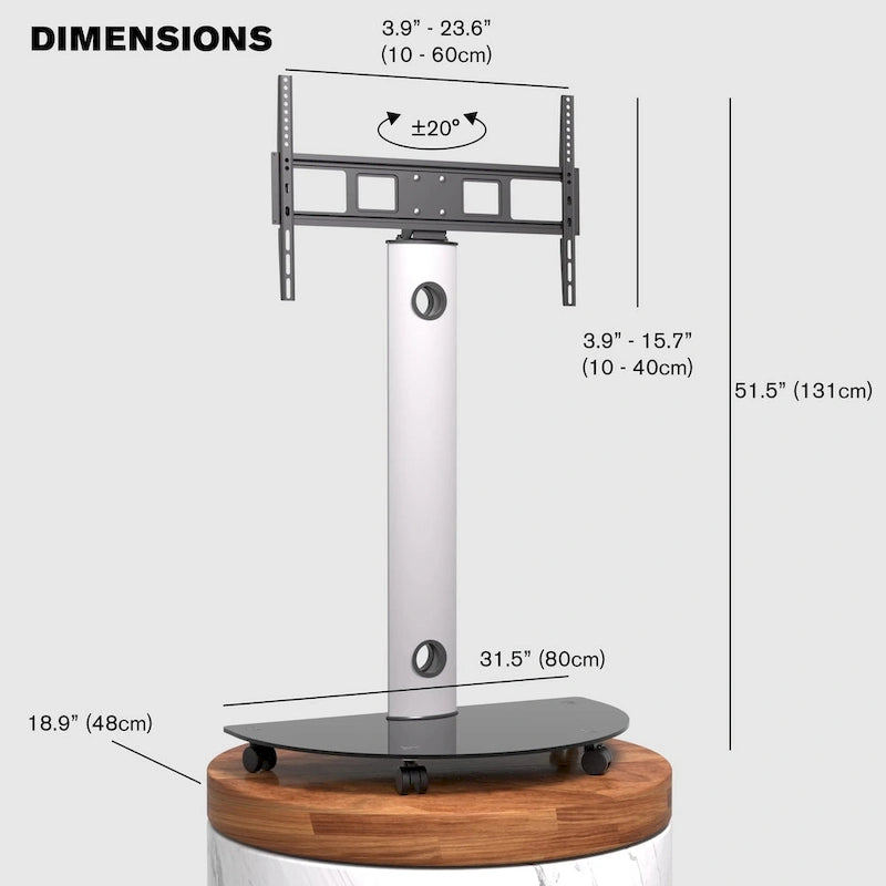 Meuble TV roulant haut de gamme ProMounts avec pivot pour écrans de 32 à 72 pouces, supporte jusqu'à 88 lb