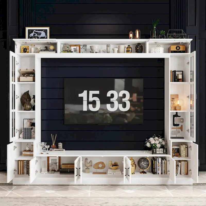 Meuble TV blanc avec plusieurs options de rangement Verre trempé - 96.9