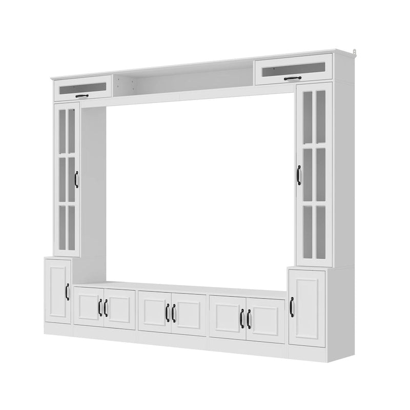 Meuble TV blanc avec plusieurs options de rangement Verre trempé - 96.9