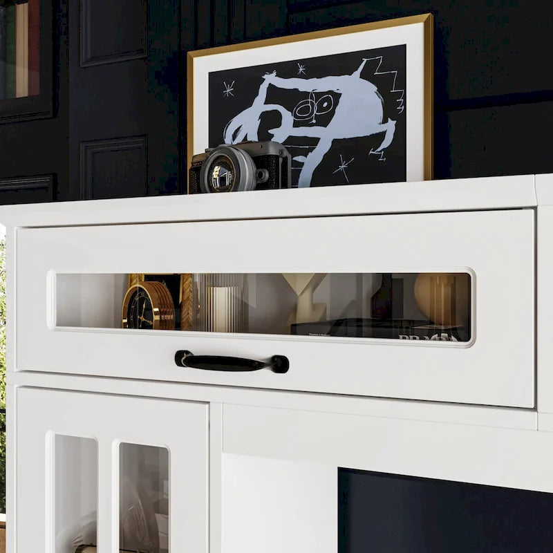 Meuble TV blanc avec plusieurs options de rangement Verre trempé - 96.9