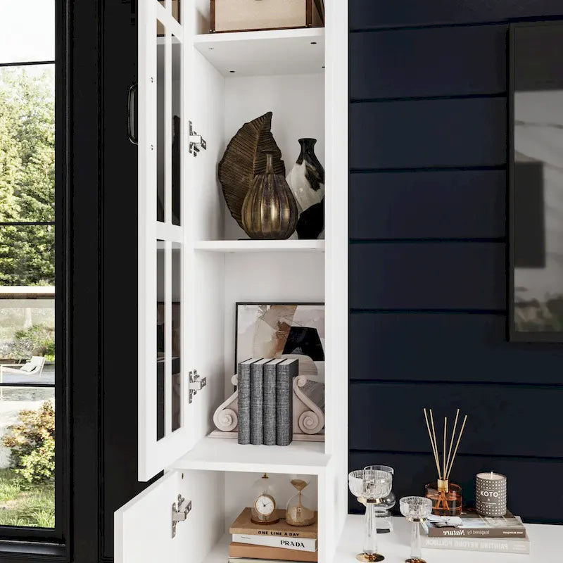 Meuble TV blanc avec plusieurs options de rangement Verre trempé - 96.9