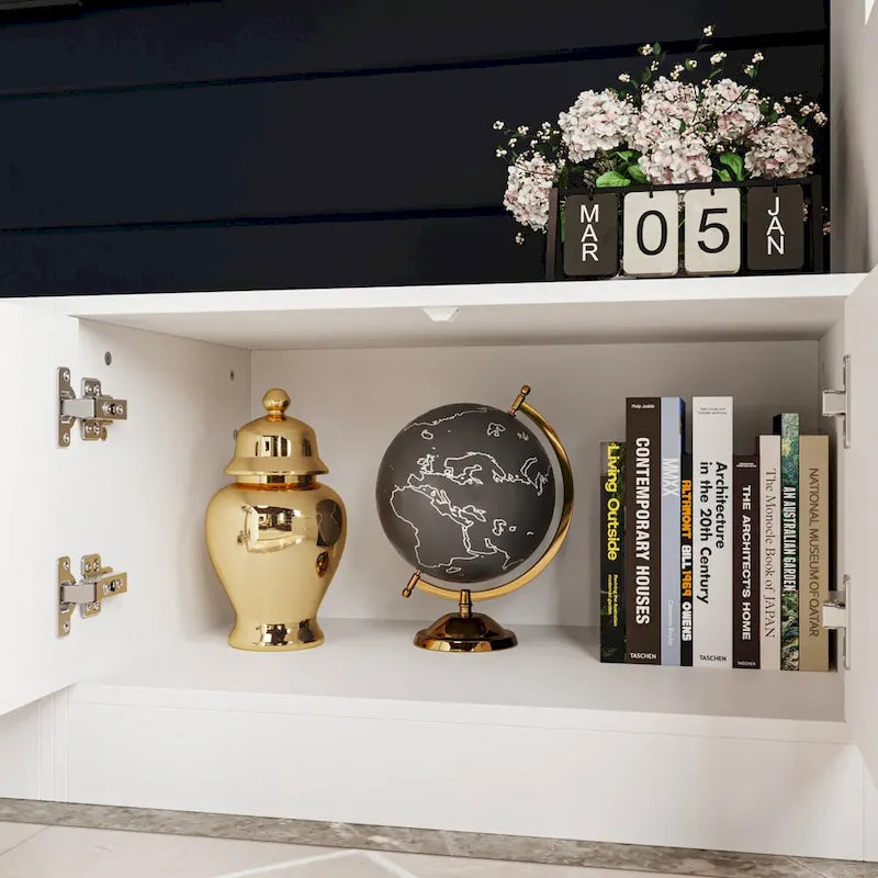 Meuble TV blanc avec plusieurs options de rangement Verre trempé - 96.9