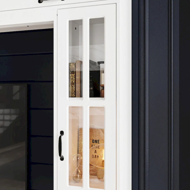 Meuble TV blanc avec plusieurs options de rangement Verre trempé - 96.9