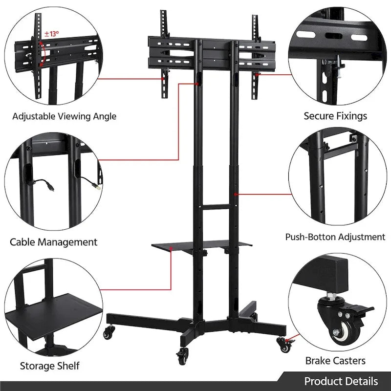 Chariot de support TV Yaheetech à roulettes pour écrans plats LCD de 32 à 75 pouces