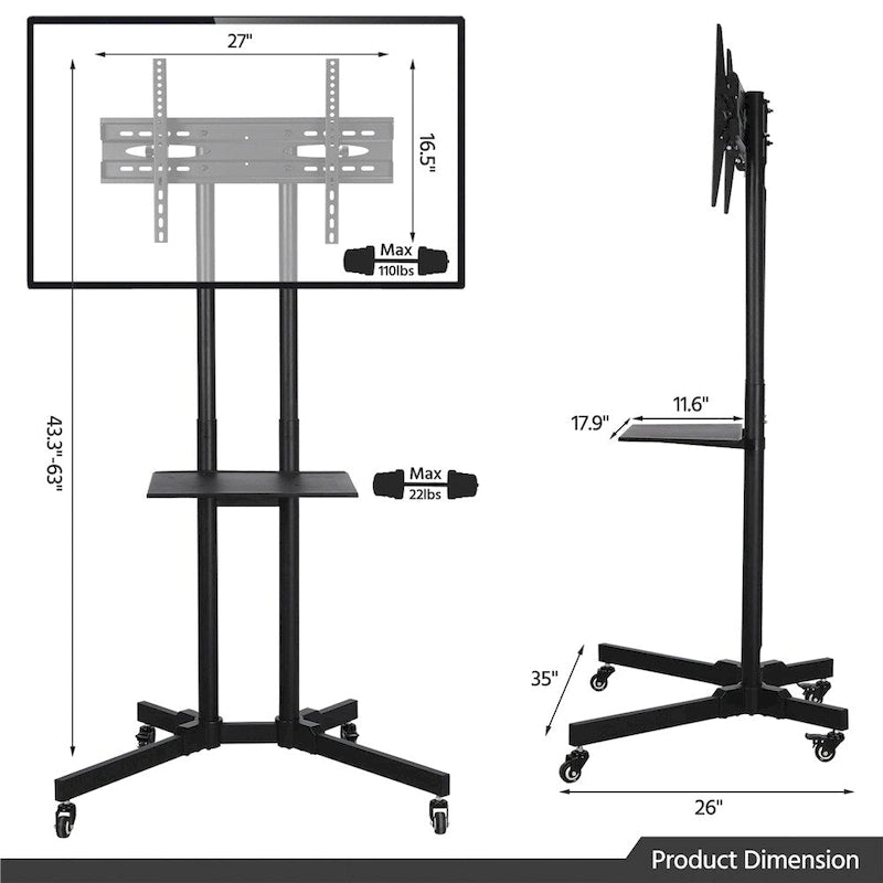 Chariot de support TV Yaheetech à roulettes pour écrans plats LCD de 32 à 75 pouces