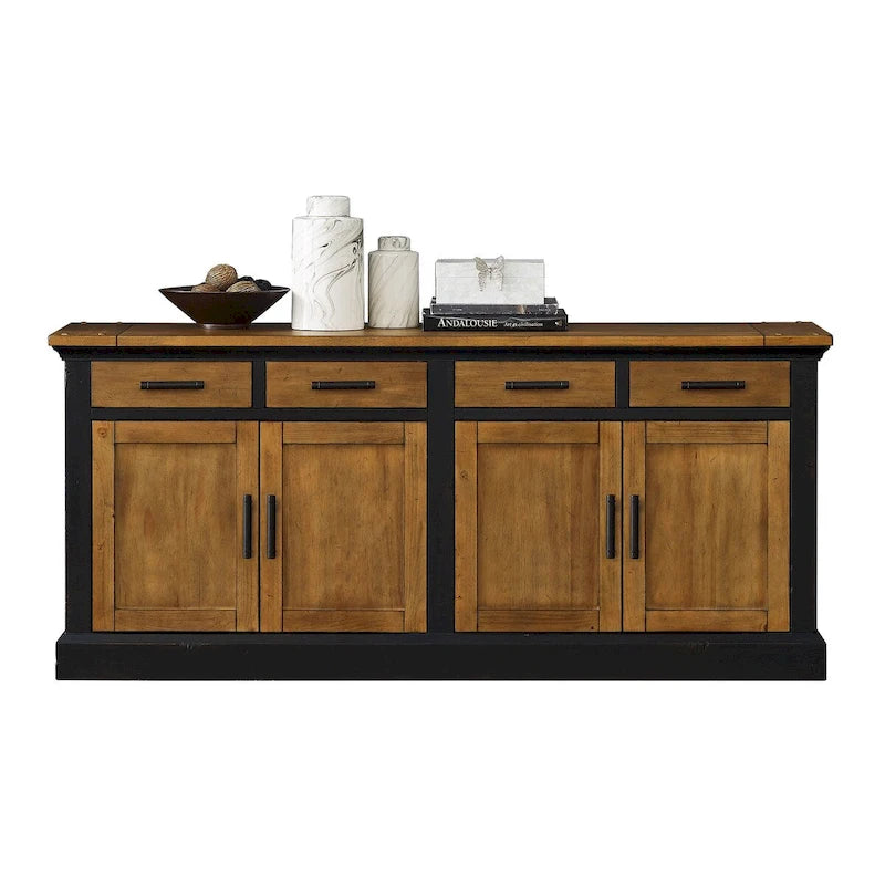 Crédence en bois Toulouse, Console de rangement de bureau, Meuble TV, Noir - 68W x 30H x 18D