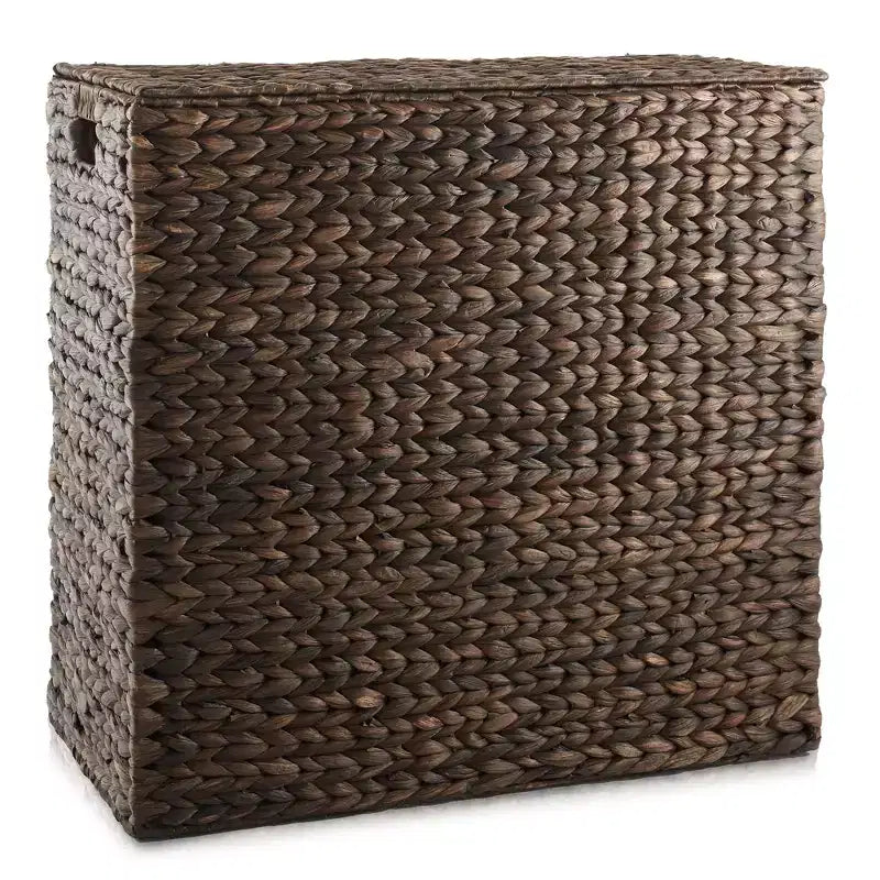 Panier à linge Casafield à 2 sections avec couvercle et sacs de doublure amovibles, trieur de linge tressé en jacinthe d'eau pour vêtements