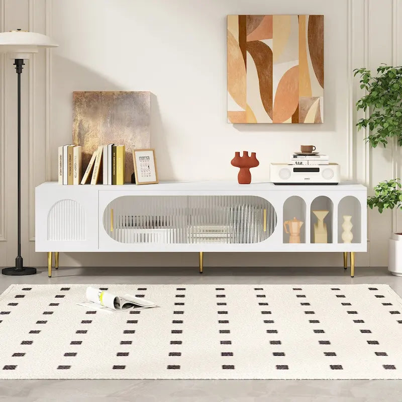Meuble TV moderne pour téléviseurs jusqu'à 70 pouces, meuble console TV avec 3 étagères et 2 placards