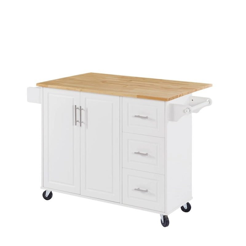 Îlot de cuisine roulant avec comptoir rabattable, îlot de cuisine avec portes coulissantes, meuble de rangement et tour de rangement
