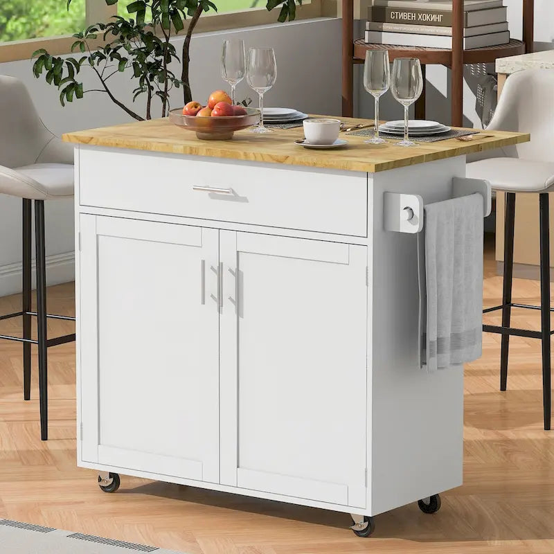 Îlot de cuisine roulant avec séparateur et étagère de rangement interne