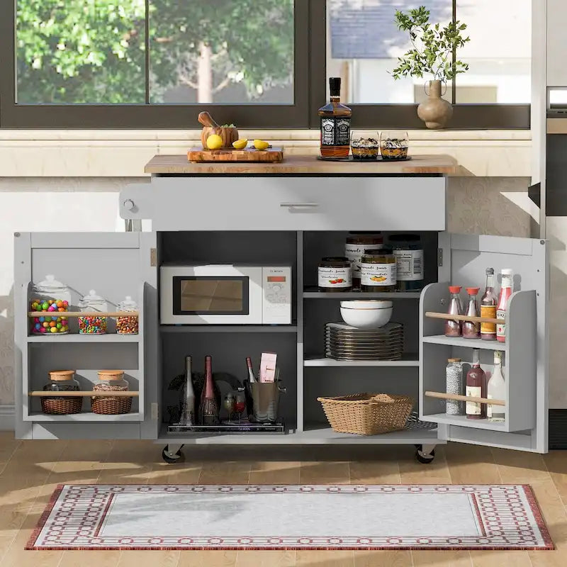 Îlot de cuisine roulant avec séparateur et étagère de rangement interne