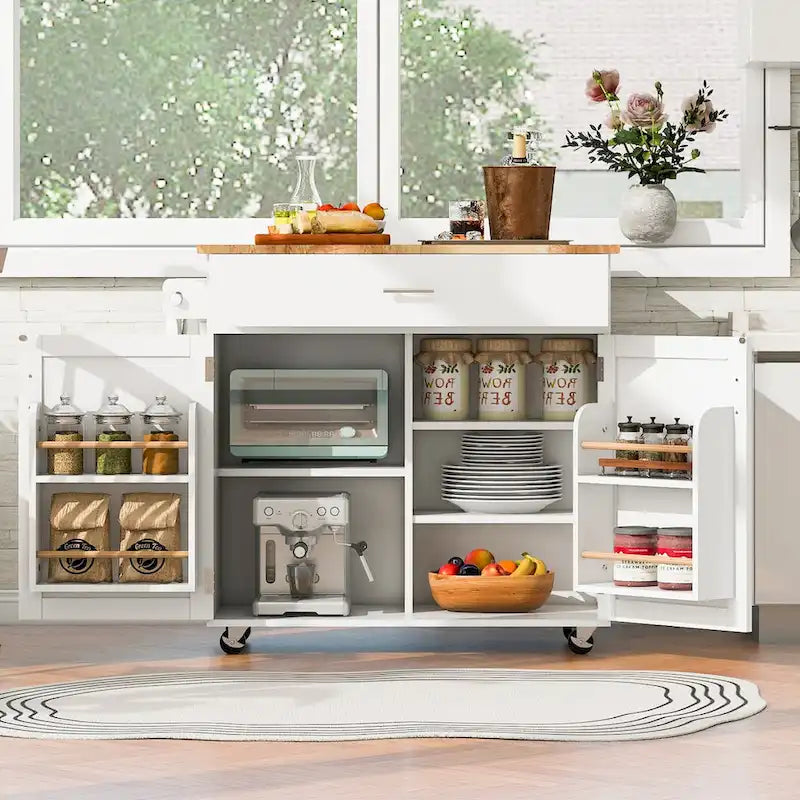 Îlot de cuisine roulant avec séparateur et étagère de rangement interne