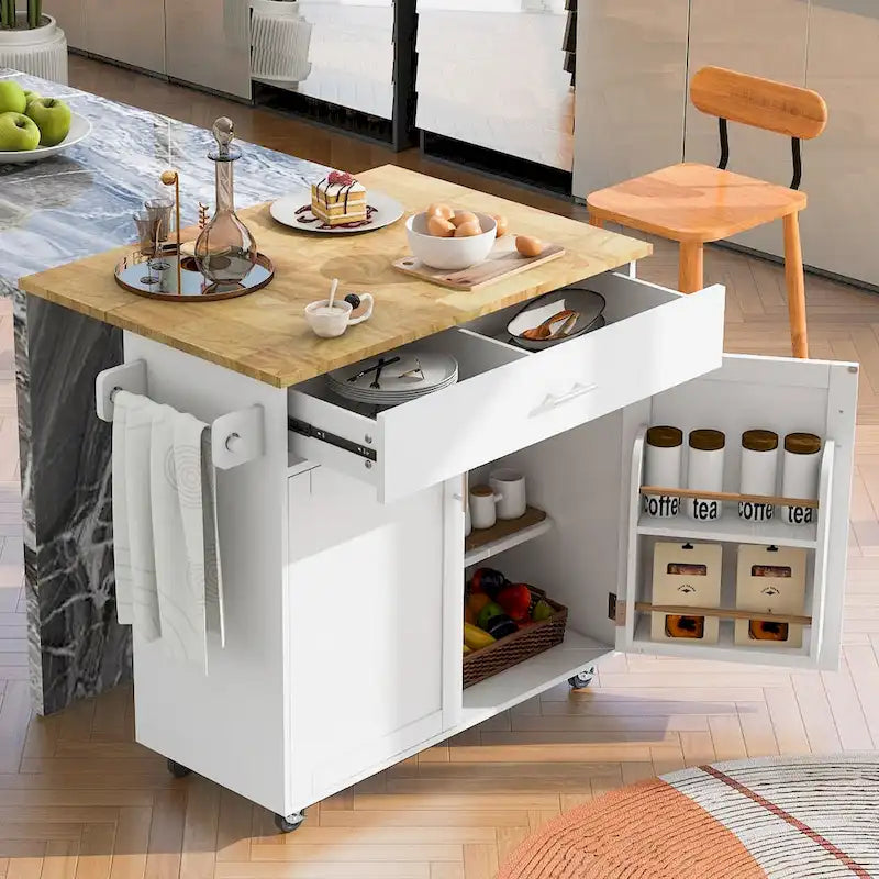 Îlot de cuisine roulant avec séparateur et étagère de rangement interne