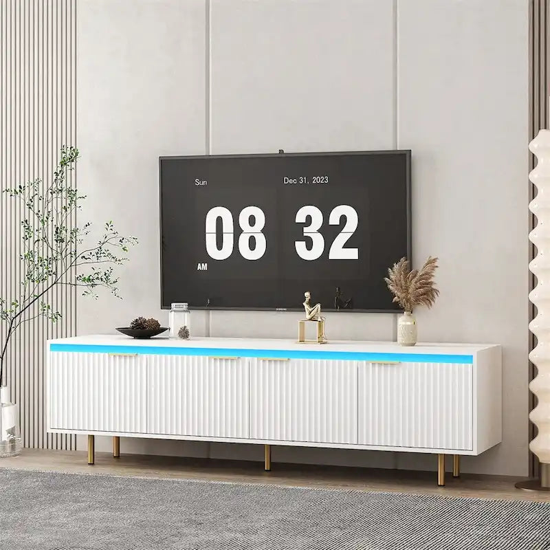 Meuble TV moderne en bois avec 4 portes pour téléviseurs jusqu'à 80 pouces