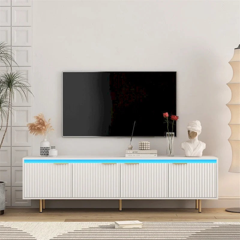 Meuble TV moderne en bois avec 4 portes pour téléviseurs jusqu'à 80 pouces