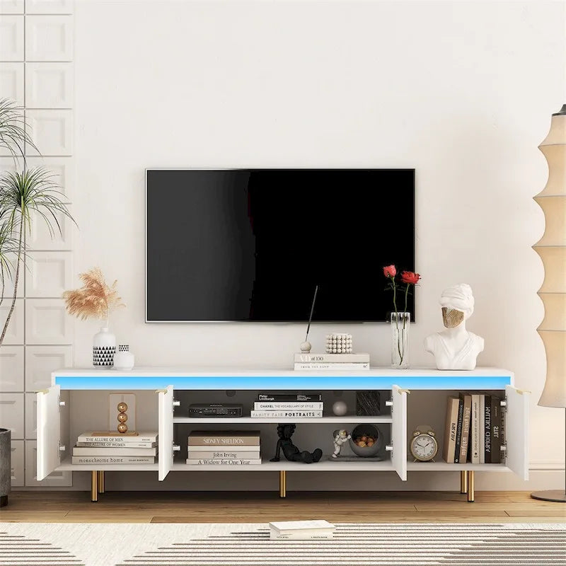 Meuble TV moderne en bois avec 4 portes pour téléviseurs jusqu'à 80 pouces