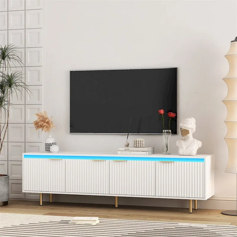 Meuble TV moderne en bois avec 4 portes pour téléviseurs jusqu'à 80 pouces