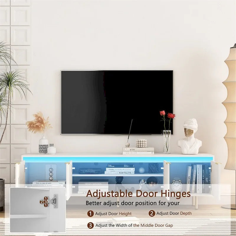 Meuble TV moderne en bois avec 4 portes pour téléviseurs jusqu'à 80 pouces