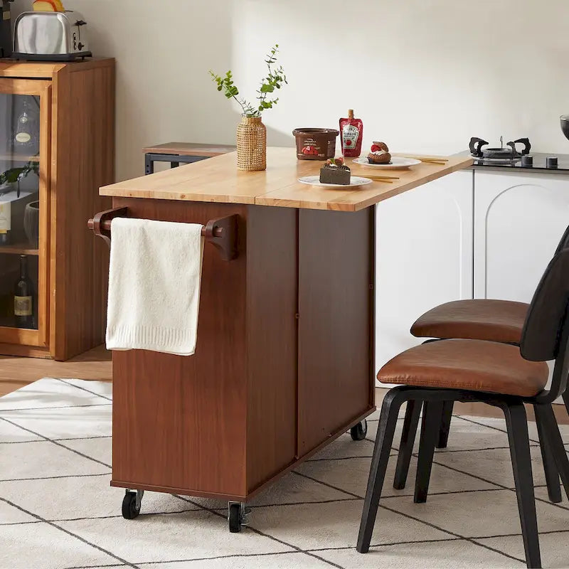 Îlot de cuisine avec plan de travail abattant et chariot roulant