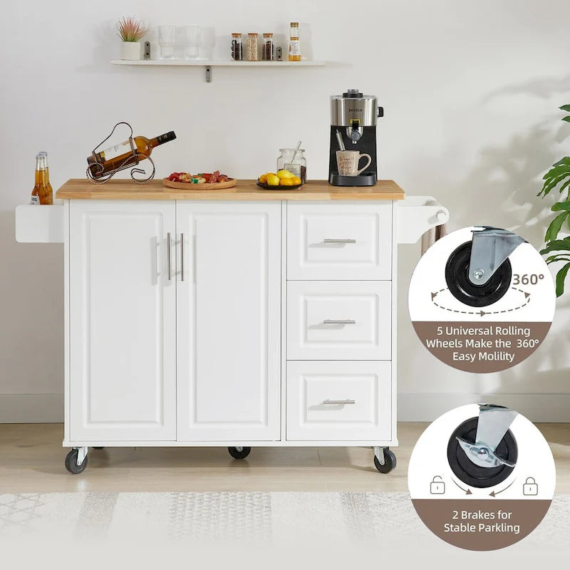 Îlot de cuisine avec plan de travail abattant et chariot roulant