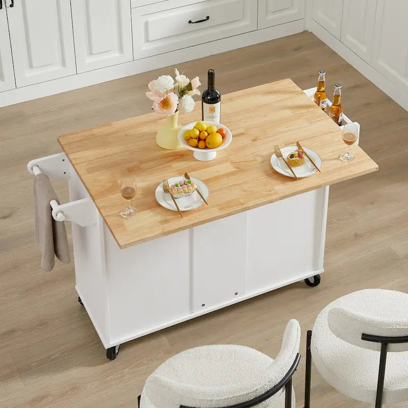 Îlot de cuisine avec plan de travail abattant et chariot roulant