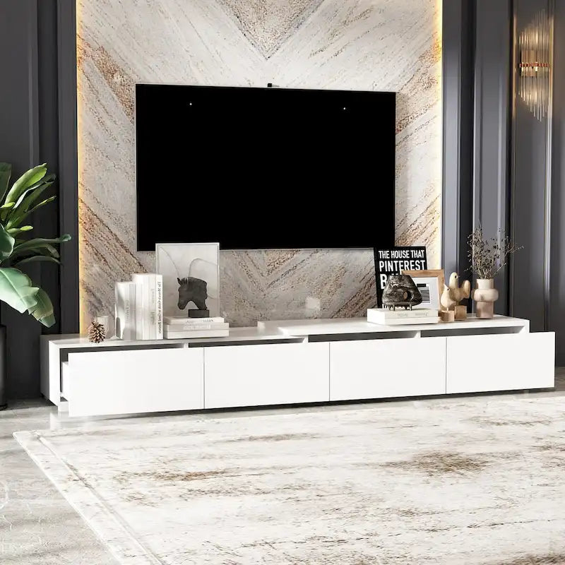 Meuble TV Contemporain - Meuble de Rangement, Meuble TV Blanc