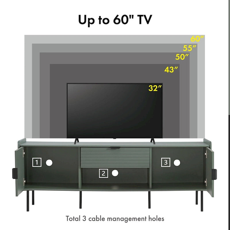 Meuble télé moderne Zaria 60 po de Furniture of America avec armoires de rangement et tiroir central