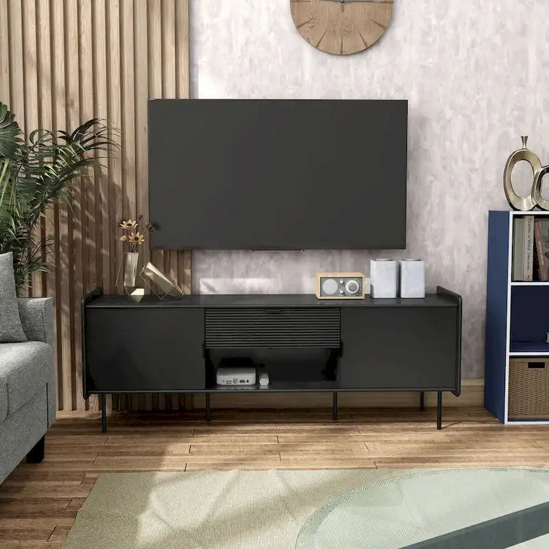 Meuble télé moderne Zaria 60 po de Furniture of America avec armoires de rangement et tiroir central