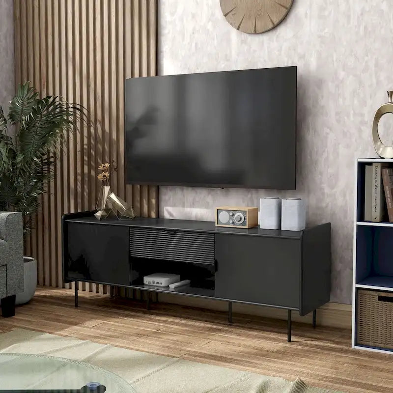 Meuble télé moderne Zaria 60 po de Furniture of America avec armoires de rangement et tiroir central