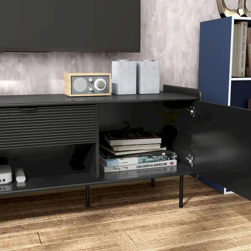 Meuble télé moderne Zaria 60 po de Furniture of America avec armoires de rangement et tiroir central