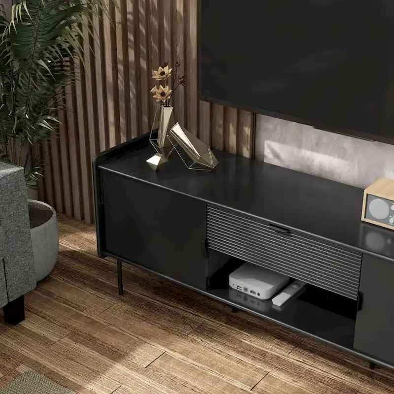 Meuble télé moderne Zaria 60 po de Furniture of America avec armoires de rangement et tiroir central