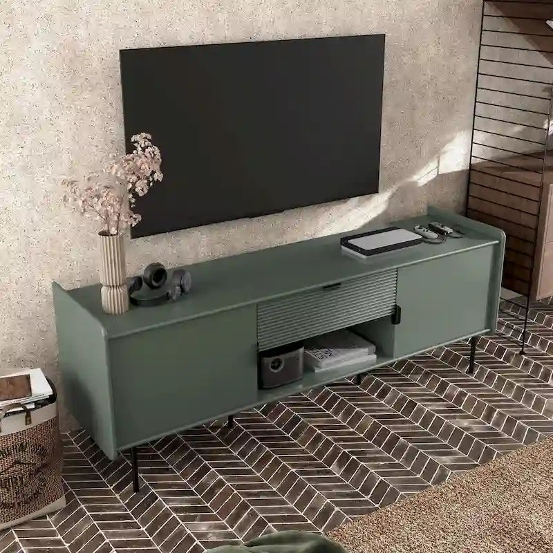 Meuble télé moderne Zaria 60 po de Furniture of America avec armoires de rangement et tiroir central