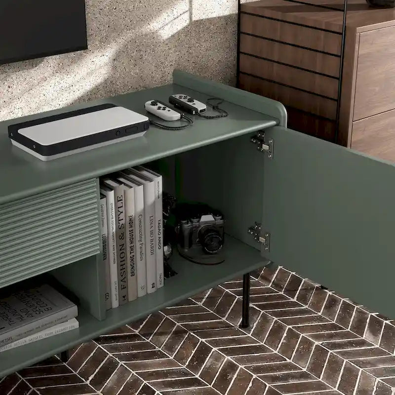 Meuble télé moderne Zaria 60 po de Furniture of America avec armoires de rangement et tiroir central