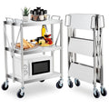 Chariot de service pliable en argent à 3 niveaux avec roues verrouillables - N/A