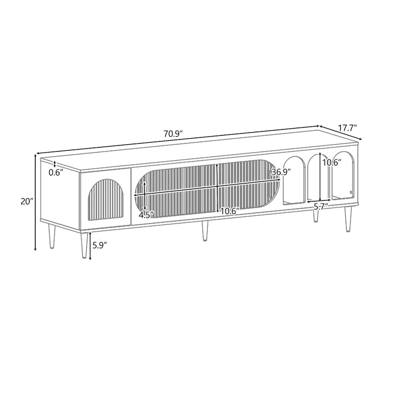 Meuble TV moderne pour téléviseur de 70 pouces et plus, meuble TV console média de centre de divertissement, avec 3 étagères et 2 armoires