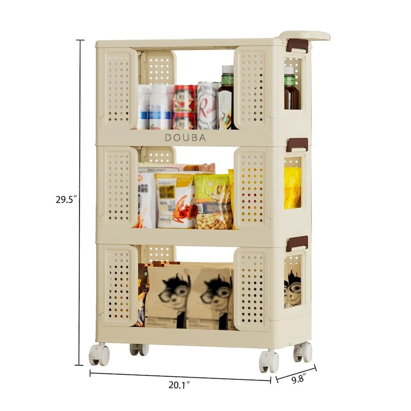 Chariot de rangement de cuisine à 3 niveaux, Organisateur de rangement roulant multifonctionnel