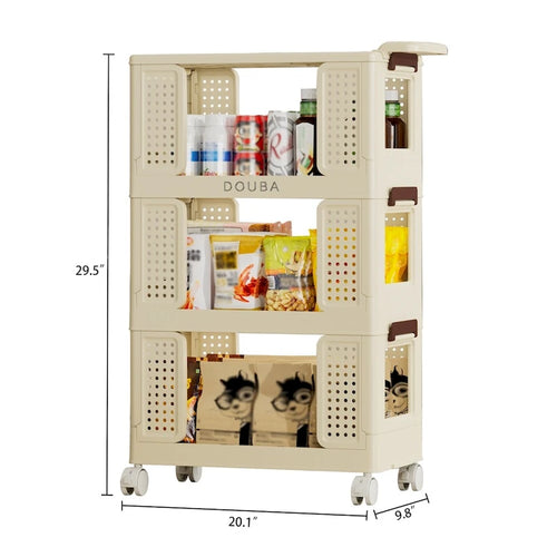 Chariot de rangement de cuisine à 3 niveaux, Organisateur de rangement roulant multifonctionnel