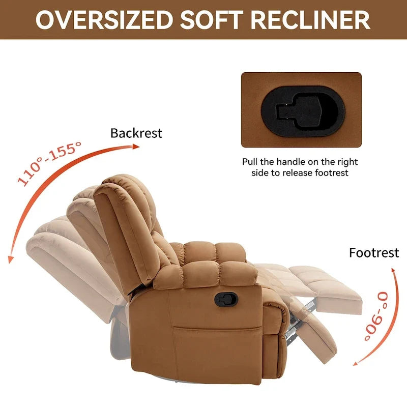 Fauteuil inclinable manuel vert surdimensionné avec pivotement, basculement et revêtement en tissu