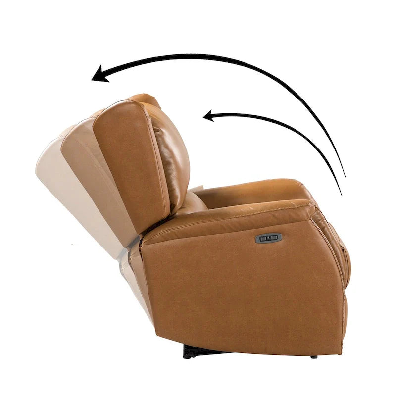 Fauteuil inclinable électrique en cuir véritable avec port USB – Dossier à oreilles et clous décoratifs, ensemble de 2