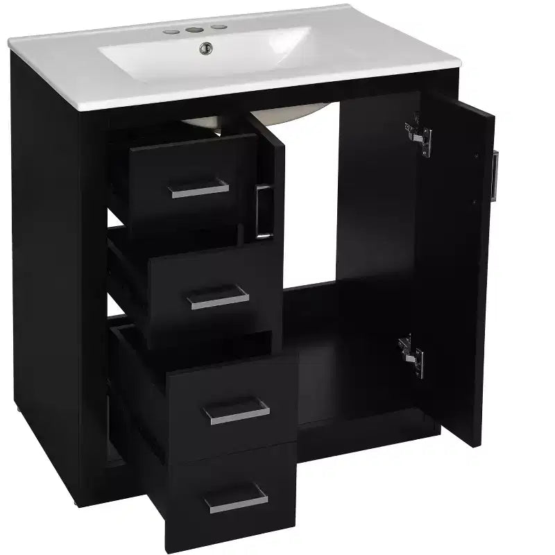 Meuble-lavabo simple de 30 po avec armoire et 3 tiroirs – Noir / Bleu / Vert / Indigo / Blanc