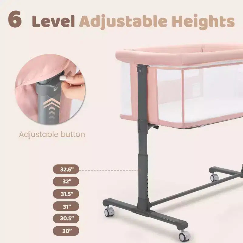 Berceau bébé avec roues – Beige / Gris / Rose, cododo, pour 1 bébé