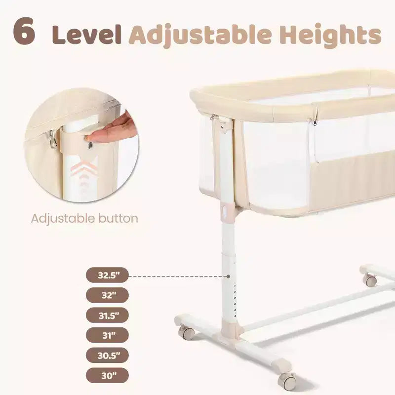 Berceau bébé avec roues – Beige / Gris / Rose, cododo, pour 1 bébé