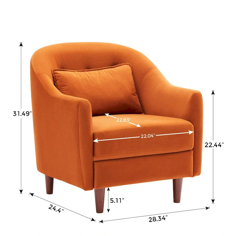 28.34W Lot de 2 fauteuils d'appoint, fauteuil barillet en velours avec pieds en bois massif