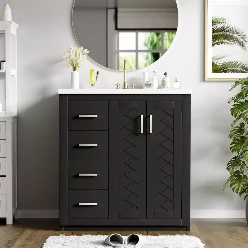 Meuble-lavabo simple de 30 po avec armoire et 3 tiroirs – Noir / Bleu / Vert / Indigo / Blanc
