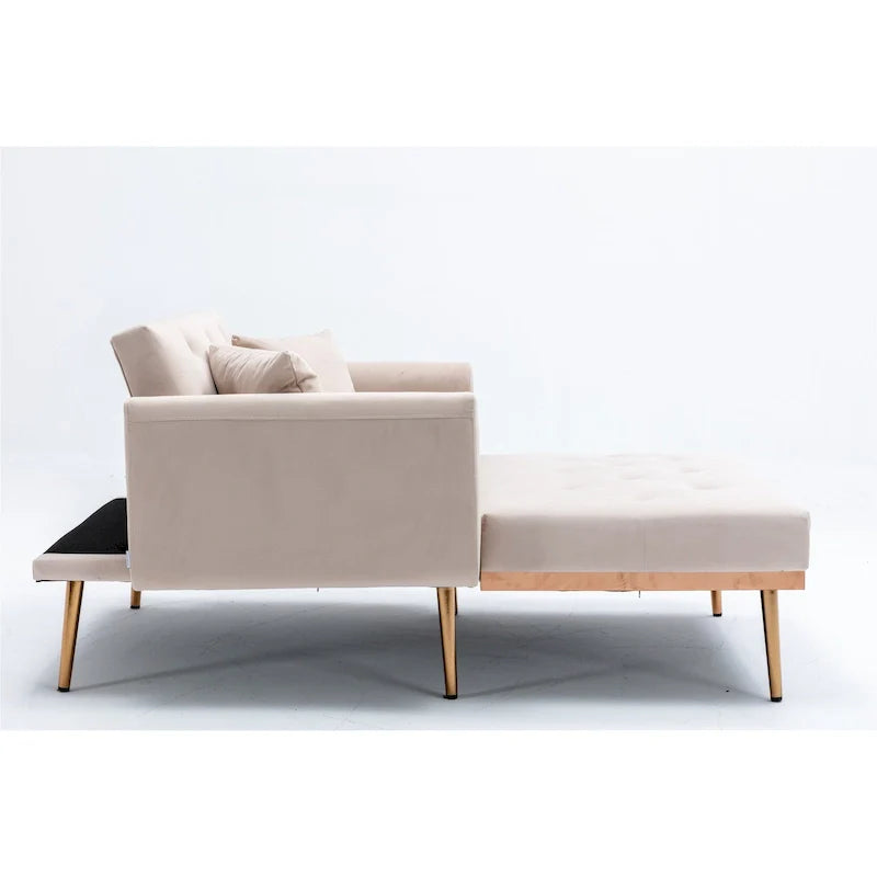 Canapé-lit de salon capitonné en velours avec pieds couleur or rose