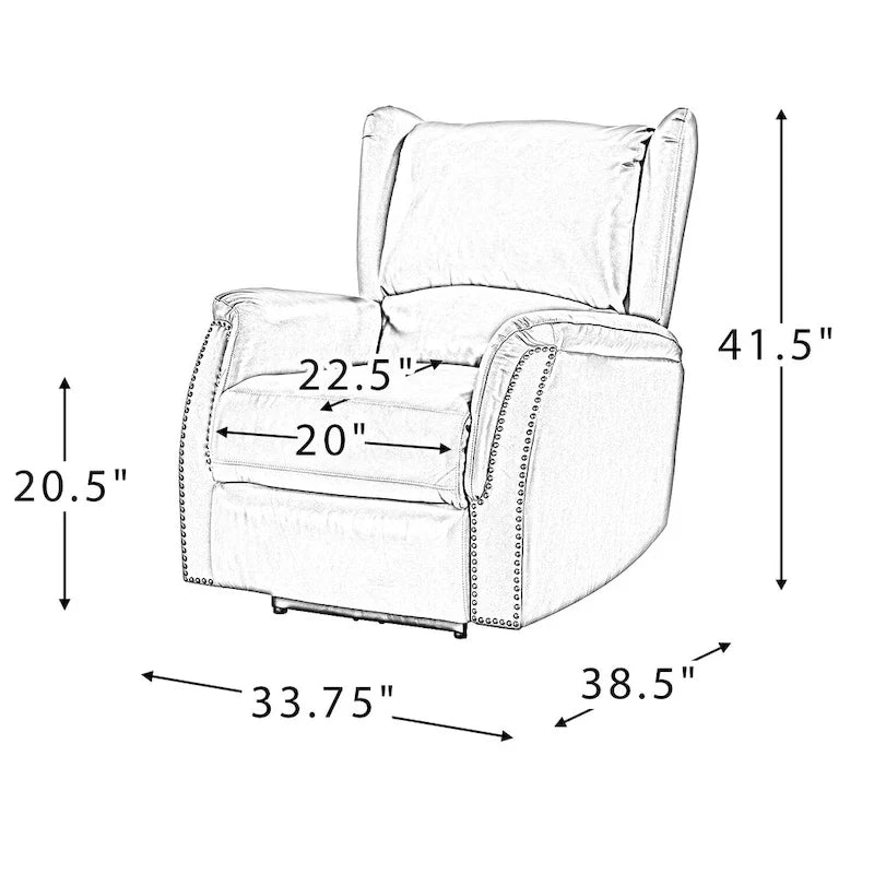 Fauteuil inclinable électrique en cuir véritable avec port USB – Dossier à oreilles et clous décoratifs, ensemble de 2