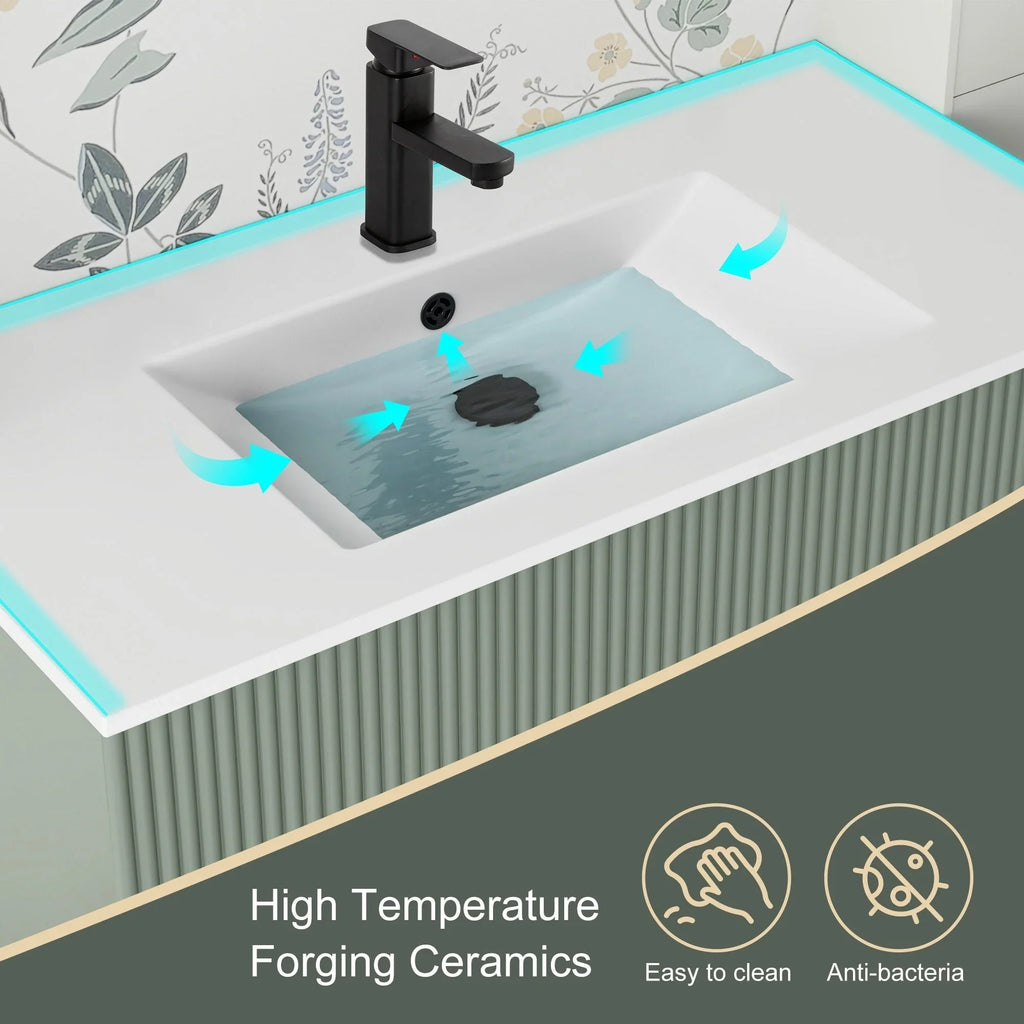 Meuble-lavabo de salle de bain Wavy Line 30/36/48 avec évier et robinet