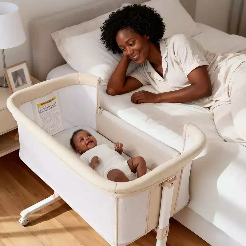 Berceau bébé avec roues – Beige / Gris / Rose, cododo, pour 1 bébé