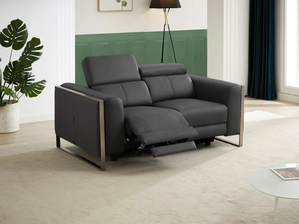 Canapé 2 places électrique en cuir gris anthracite Meublori